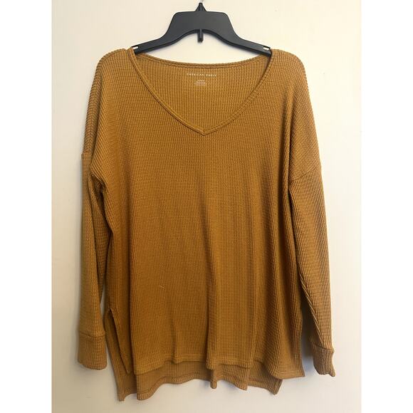 American Eagle Mustard Waffle Knit Long Sleeve Top - Picture 1 of 5